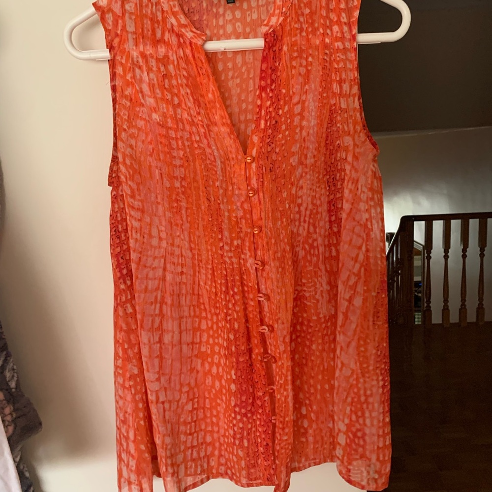 Jones New York Orange Buttoned Mandarin Collar Blouse